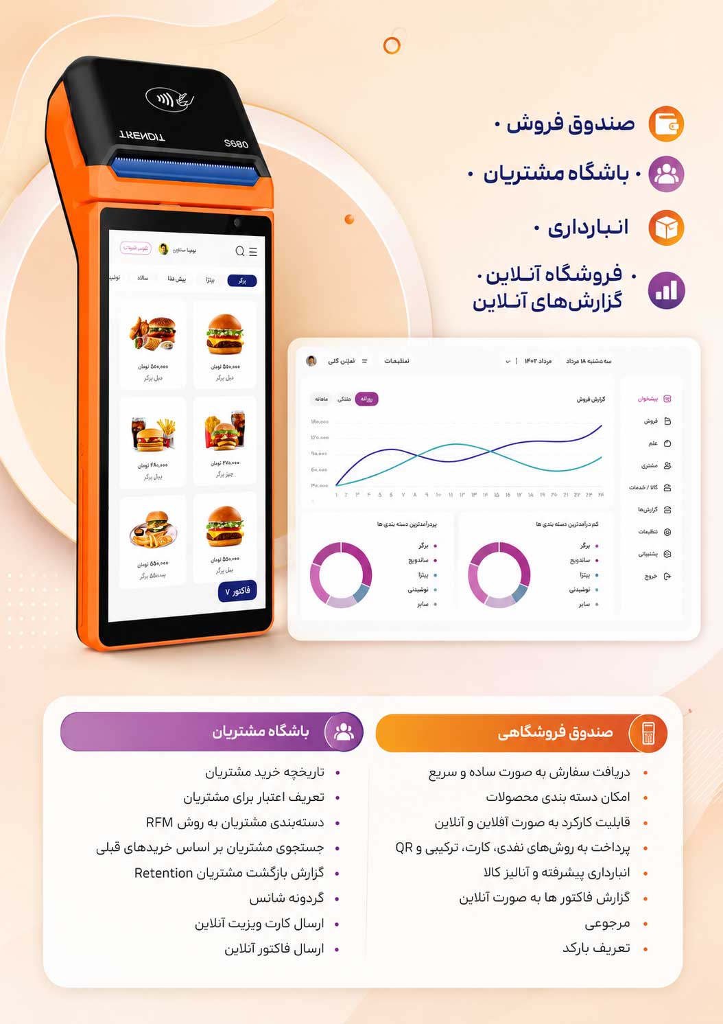 کارتخوان ترندیت S680 با صندوق فروشگاهی هوشمند